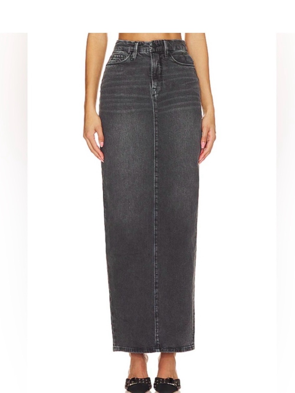 Good American Tube Maxi Denim Skirt Faded Black